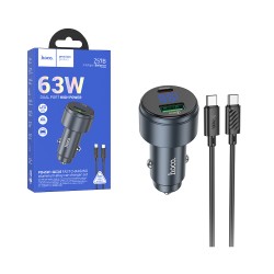 Hoco Car Charger Z57B Glorious 2 Port USB+Type-C 63W with Type-C to Type-C 1M Metal Gray Hoco Car Charger Z57B Glorious 2 Port USB+Type-C 63W with Type-C to Type-C 1M Metal Gray